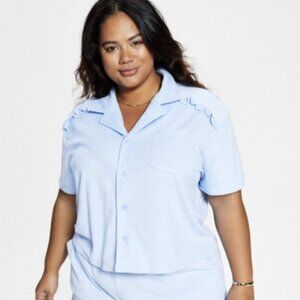 NWT BAR III Soft Terry Cloth Blue Short Sleeve Camp Shirt - Size 2X